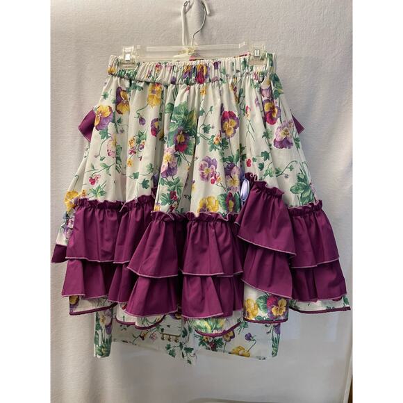 Square dancing top, shirt, hair tie & belt 4 piece pansy‎ purple green hand made - Picture 4 of 5